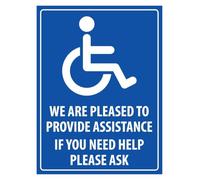RNUMLIGH We Are Pleased to Provide Assistance Disabled Sign Metal Tin Customer Service Accessibility Business Wall Decor 8 X 12 inch