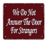 RNUMLIGH We Dont Open Door For Strangers Sign Funny Home Security Metal Tin Plaque Rustic Wall Decor for Front Entryway Living Room 8 X 12 in