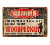 RNUMLIGH Woodpecker Drumming Alert Sign Rustic Cabin Wall Hanging 12x8 Inch