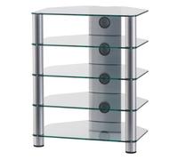 RO&CO Sonorous RX-2150-TG Mobile HiFi 5 Ripiani in Vetro Temperato Trasparente 75x60x50 cm Struttura in Alluminio Grigio Rack Audio Video fino a 40 kg con Sistema Passacavi