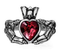 Ro Rox Alchemy England Claddagh By Night Ring Irish Blood Red Heart Skull Crown Gotico, Argento, Q
