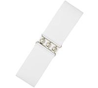 Ro Rox Cintura Donna Larga Elastica in Vita Stile Retrò Vintage - Cintura Stretch per Abiti, Anni 50 - Fibbia Argento o Oro - Taglie 38-42 - Bianco (Small)