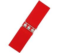 Ro Rox Cintura Donna Larga Elastica in Vita Stile Retrò Vintage - Cintura Stretch per Abiti, Anni 50 - Fibbia Argento o Oro - Taglie 50-56 - Rosso (Large)