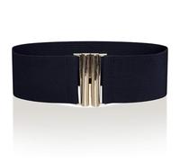 Ro Rox Cintura Donna Larga Elastica in Vita Stile Retrò Vintage - Cintura Stretch per Abiti, Anni 50 - Fibbia Moderna, Blu navy e Oro, L