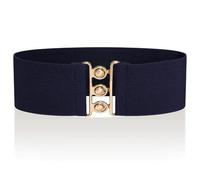 Ro Rox Cintura Donna Larga Elastica in Vita Stile Retrò Vintage - Cintura Stretch per Abiti, Anni 50 - Fibbia Argento o Oro, Blu Marino et or, M