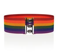 Ro Rox Cintura elastica arcobaleno da donna | Ampia cintura elasticizzata con chiusura stile infermiera, cintura retrò Pride, fibbia argentata, M