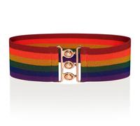 Ro Rox Cintura elastica arcobaleno da donna | Ampia cintura elasticizzata con chiusura stile infermiera, cintura retrò Pride, fibbia dorata, L