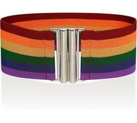 Ro Rox Cintura elastica arcobaleno da donna | Ampia cintura elasticizzata per abiti e top - Cintura retrò regolabile Pride, fibbia argentata, arcobaleno, M