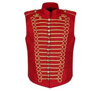Ro Rox Giacca Da Sfilata Da Uomo In Stile Punk Tamburino Militare Senza Maniche, Rosso & Oro, 2XL