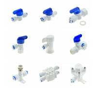 RO Water Straight Plastic Ball Valve 1/4" 3/8" OD Hose Quick Connect 1/4" 3/8" Male 1/2" Female Reveser Osmosis Aquarium Fitting(WHITE)