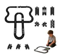 Road Puzzle Track, Flexible Road Puzzle Track for Kids, Rubber Modular Car Highway Set, Waterproof & Indestructible for Christmas Stem Toy (Type-E)
