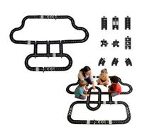 Road Puzzle Track, Flexible Road Track Expressway Circuit Set Toy, Waterproof Indestructible Modular Puzzle Car Highway Tracks for Kids Christmas Montessori Gift for Outdoor Indoor (50BPCS,Black)
