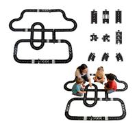 Road Puzzle Track, Flexible Road Track Expressway Circuit Set Toy, Waterproof Indestructible Modular Puzzle Car Highway Tracks for Kids Christmas Montessori Gift for Outdoor Indoor (64PCS,Black)