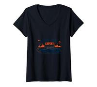 Road Trip Expert, Auto d'Epoca, Viaggi avventurosi Maglietta con Collo a V, Donna, Nero, S