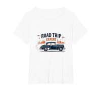 Road Trip Expert, Auto d'Epoca, Viaggi avventurosi Maglietta, Donna Plus-Size, Bianco, 5X