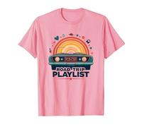 Road Trip Playlist Retro Car Tramonto Avventura Maglietta, Uomo, Rosa, S