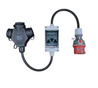 RoadEu - Adattatore ad Alta Corrente con Interruttori. Spina 16A, presa 3x 220V. Scatola fusibili con Interruttore automatico C16A. Prolunga 1m, Ideale per il garage il capanno o il giardino