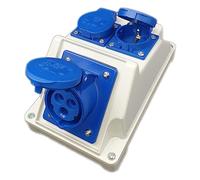 RoadEu - Adattatore Caravan da Parete Combinata 16A 3P, 2 prese Schuko 230V, distributore di corrente IP44. Per cantiere e campeggio