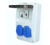 RoadEu - Distributore cablato da cantiere 230V - 2 prese distributore di potenza con fusibili e prese Schuko, magnetotermico differenziale 25A, interruttore C16A - IP44