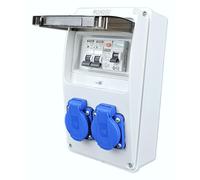 RoadEu - Distributore cablato da cantiere 230V, 2x presa con interruttore, distributore di potenza con fusibili e prese Schuko, magnetotermico differenziale 25A tipo A/AC, 2x LS C16A IP44