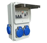 RoadEu - Distributore cablato da cantiere 230V con contatore, 4x presa con interruttore, distributore di potenza con fusibili e prese Schuko, magnetotermico differenziale 40A, 3x LS C16A 1P