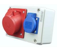RoadEu - Distributore da parete 16A 5P - Presa CEE con Schuko 230V - Distributore di corrente 16A. Scatola di distribuzione da parete. IP44, perfetto per il garage, il capanno o il giardino.