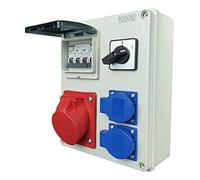 RoadEu Distributore di corrente 16 A 5P, 2 prese Schuko con interruttore principale 0 - 1. CEE distributore con fusibile automatico C 16 A