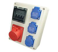 RoadEu Distributore di corrente 16A 5P CEE, 3x 230V Schuko, distributore CEE con fusibile automatico C 16A 3P, C16A 1P.