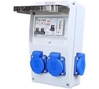 RoadEu - Distributore di corrente 230 V con contatore, 4 prese Schuko, con interruttore di corrente residuale, tipo A/AC, 2 Interruttore automatico C16 A. Contatore di corrente digitale