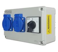 RoadEu - Distributore di corrente 230V con interruttore principale 0-1. Presa da esterno 2x 230V Schuko per uso interno/esterno. IP44, perfetto per il garage, il capanno o il giardino.
