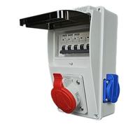 RoadEu - Distributore di corrente 32A 5P presa - 2x 230V Schuko - Distributore di corrente 32A con fusibile automatico - Distributore CEE - IP44, Ideale per il garage, il capannone o la fabbrica.