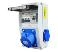 RoadEu - Distributore di corrente a 230V. Presa monofase CEE 32A 3P e 2x prese con interruttore automatico Distributore di prese con interruttore FI. Prese integrate con scatola di fusibili