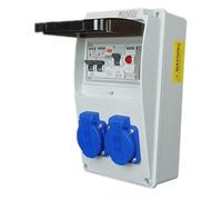 RoadEu - Distributore di corrente con indicatore LED. 2x presa Schuko, interruttore differenziale 40A tipo A/AC, 2x C16A. IP44, perfetto per il garage, il capanno o il giardino