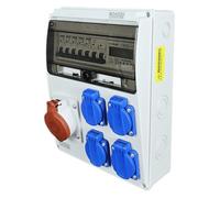 RoadEu - Distributore di corrente da parete con contatore elettrico. Presa CEE 32A e 4x Schuko 230V. Quadro Elettrico con contatore e interruttore di protezione di linea.