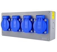 RoadEu Multipresa Quadrupla IP44 da Parete 4 Prese Schuko (Tedesca) 230V/16A Scatola di Derivazione con Pressacavo PG13,5 Quadro Elettrico Cantiere Officina
