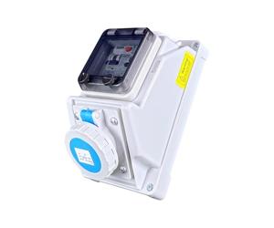 RoadEu - Presa a muro IP66 CEE 16A con interruttore differenziale e magnetotermico - 230V 3P monofase - Impermeabile e antipolvere - Ideale per esterni e ambienti umidi
