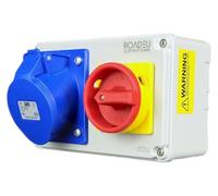 RoadEu - Presa da parete CEE 32A 3P 230V con interruttore principale 0-1 - Distributore di corrente con blocco - IP44 resistente alle intemperie - per officina, giardino, garage