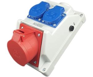 RoadEu - Presa da parete combinata 32 A 5P - Splitter a parete 32 A con 2 x 230 V - Splitter di corrente di costruzione IP44 - interno ed esterno - Prese PCE