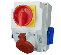 RoadEu - Presa Industriale da Parete Combinata 16A 5P, 2 prese Schuko 230V, interruttore principale 0-1 con blocco. Quadro Elettrico IP44. Ideale per il garage, il capannone o la fabbrica