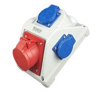RoadEu - Presa Industriale da Parete Combinata, 16A 5P, 3 prese Schuko da 230V, 16A, IP44, Ideale per il garage, il capannone o la fabbrica