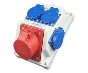 RoadEu - Presa Industriale da Parete Combinata, 16A, presa 5P, 3 x 230V Schuko, distributore di corrente IP44, presa PCE CEE, Ideale per il garage, il capannone o la fabbrica