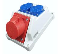RoadEu - Presa industriale sporgente a parete 16A 3P+N+E con 2 prese 2P+E - Distributore di energia interno ed esterno - Scatola da cantiere 16A 5P IP44