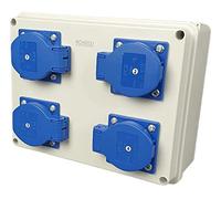 RoadEu - Quadro Elettrico di Distribuzione 16A - Distributore a parete 4 prese Schuko 230V 16A - Distributore di corrente da cantiere 16A - presa a muro per uso interno ed esterno IP54