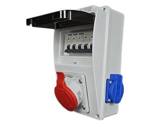RoadEu - Quadro Elettrico di Distribuzione Distributore di corrente 16A 5P, 2x230V Schuko, LS C16A 3P, 2x C16 1P Ideale per il garage, il capannone o la fabbrica