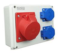 RoadEu - Quadro Elettrico di Distribuzione Industriale 16A 5P CEE con 2 prese Schuko da 230V. Distributore di corrente 16A, prese PCE. Presa Industriale da Parete Combinata