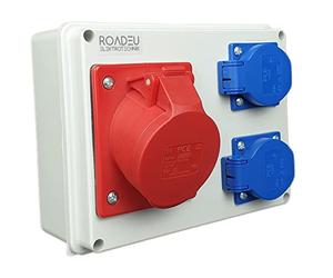 RoadEu - Quadro Elettrico di Distribuzione Industriale 16A 5P CEE con 2 prese Schuko da 230V. Distributore di corrente 16A, prese PCE. Presa Industriale da Parete Combinata