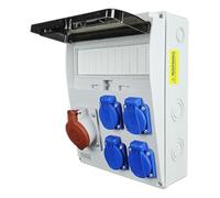 RoadEu - Quadro Elettrico di Distribuzione Industriale. CEE 32A con 4 prese Schuko da 230V. Completamente cablato, per uso interno ed esterno. Ideale per il garage, il capannone o la fabbrica