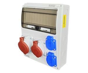 RoadEu - Quadro Elettrico di Distribuzione Industriale, presa CEE 16A e 32A con 2 prese Schuko da 230V. Distributore di corrente Completamente cablato, per uso interno ed esterno