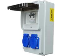 RoadEu - Quadro Elettrico Distributore di corrente 230 V - 2 prese Schuko con interruttore - Distributore di corrente con 2 interruttori C 16 A - Cablato, per interni ed esterni IP44