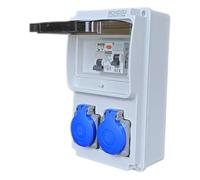 RoadEu - Quadro Elettrico Distributore di corrente 230V - 2 prese Schuko - Distributore di corrente con magnetotermico differenziale 25A e interruttore C16A - Cablato, interni/esterni IP44